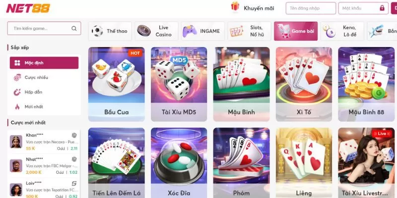 Trải nghiệm game b&agrave;i si&ecirc;u cuốn tại website Net88