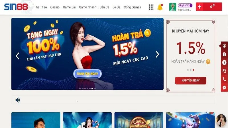 Khuyến mãi Sin88 hoàn trả 1.5% không giới hạn số tiền tối đa Khuyến mãi Sin88 hoàn trả 1.5% không giới hạn số tiền tối đa