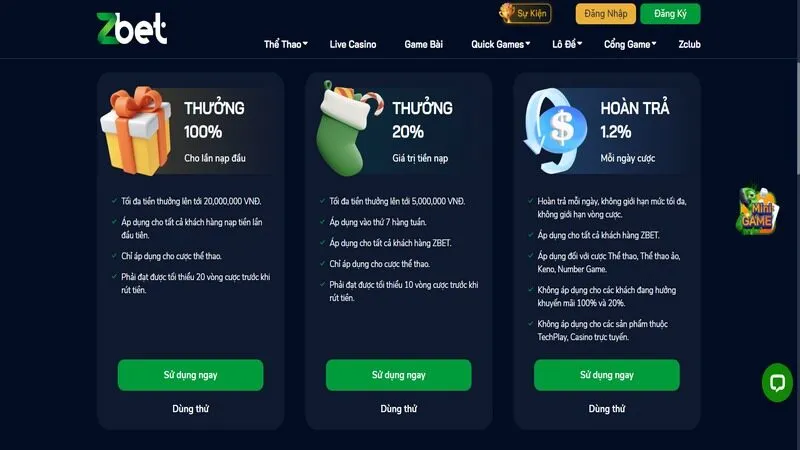 Thưởng 100% cho lần nạp đầu qua mọi h&igrave;nh thức tối đa l&ecirc;n đến 20 triệu