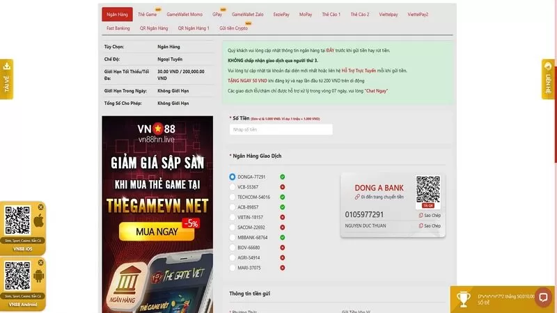 C&aacute;c bước đơn giản để nạp tiền an to&agrave;n nhất tại nh&agrave; c&aacute;i&nbsp;